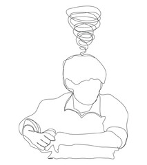Sketch problem concept minimal man emotion stress headache drawing line art. Male unhappy depress hand drawn continuous line concept with white isolated background. Abstract,vector,illustration.