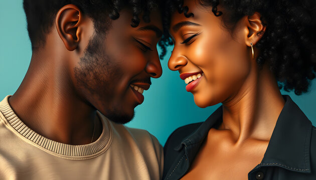 Passionate embrace of a multicultural couple celebrating love and unity, pop art. with white shades