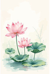 Serene Lotus Blossoms in Pond at Dawn with Green Leaves and Calm Water