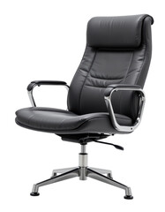 Modern black leather office chair with metal armrest and base, designed for comfort and professional workspace use