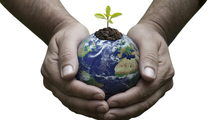 World Environment Day, Hands Holding Earth with Green Energy and Nature Elements