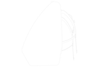 Wireframe Depiction of an elegant sack-style carrier bag/backpack. Technical Drawing, Simple Line Art, Outline Illustration, Monochrome. Isolated on white for easy use.