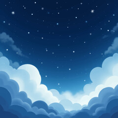 Serene Night Sky with Fluffy Clouds and Stars