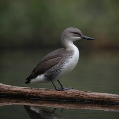  Red-throated Diver bird on piece of wood.