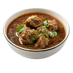 Delicious mutton curry in a bowl on transparent background