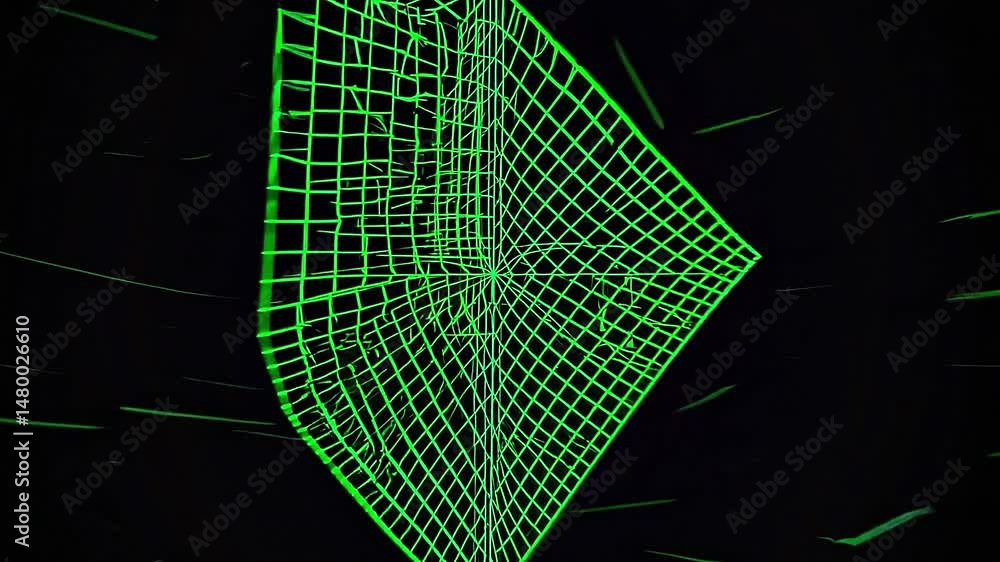 Poster futuristic green grid tunnel abstract design representing digital space and technology innovation co