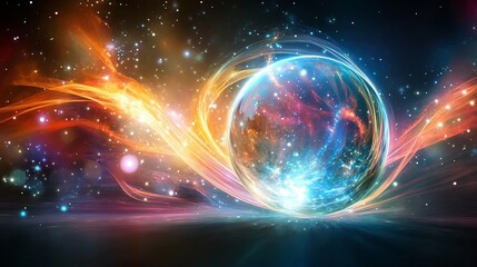 Fototapeta premium Vibrant cosmic sphere in a nebula of bright orange and blue hues art red ice glow fire space light