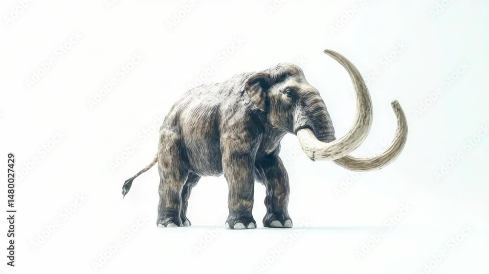 Poster an elephant stands in a snowy landscape with its long tusks visible