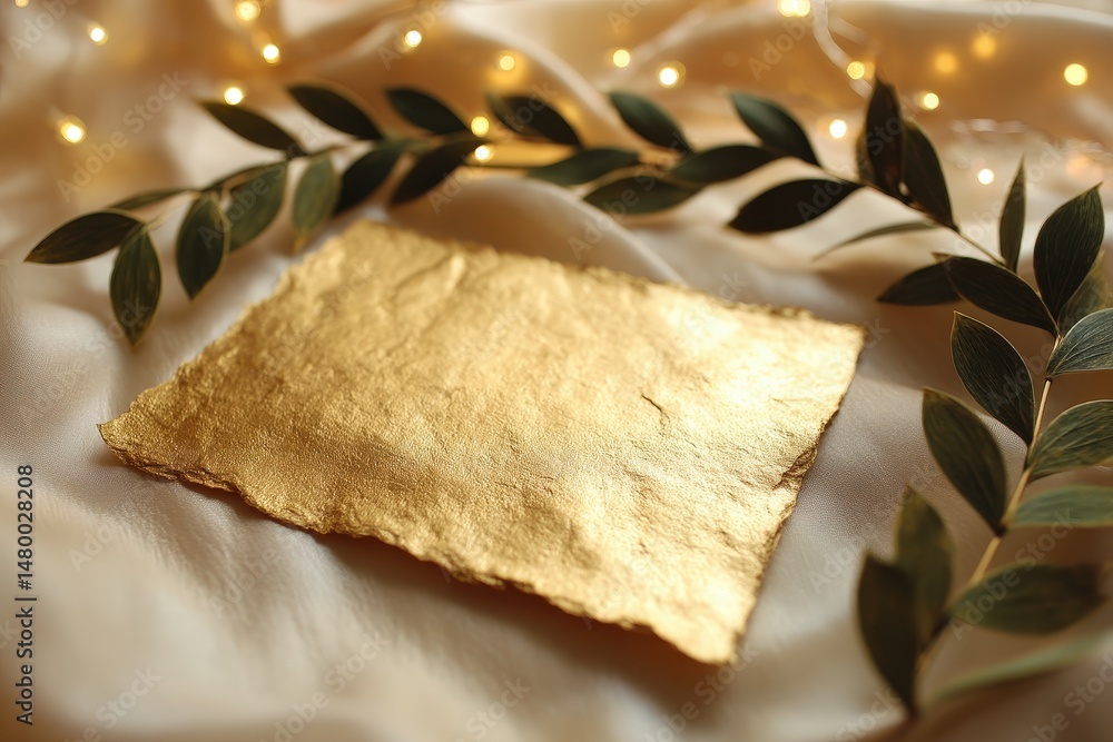 Poster golden rectangular paper sheet on a soft background.