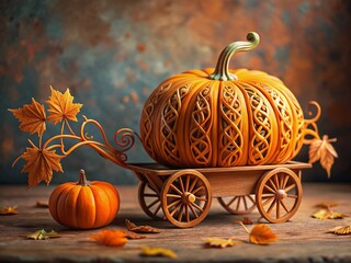 3D Papercut Orange Pumpkin Cart: Halloween & Thanksgiving Autumn Art