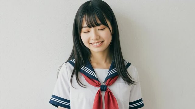 おふざけのキス顔をして照れる女子高生