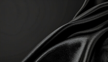 Elegant black fabric drapes gracefully, showcasing smooth textures and rich shadows against a dark background