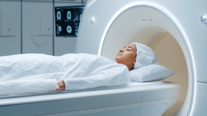 Bio Body Scan Realistic Side Profile of Patient Receiving Full Body MRI in Modern Medical Facility