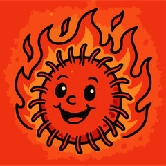 Doodle vector with rambutan shape with fire around it