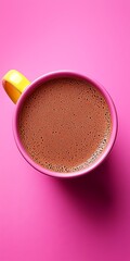Close-Up of Hot Chocolate in Colorful Mug on Pink Background
