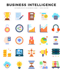 Business Intelligence elements. Flat web icon set. Simple vector illustration.