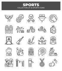 Collection of 25 Sports Icons. Line Art Graphics