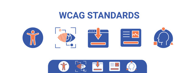 WCAG standards icons outline the principles of accessibility, featuring universal access, visual clarity, and adaptability, transparent background.icons set.