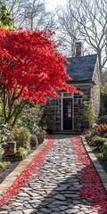 Charming Stone Cottage Surrounded by Vibrant Autumn Foliage