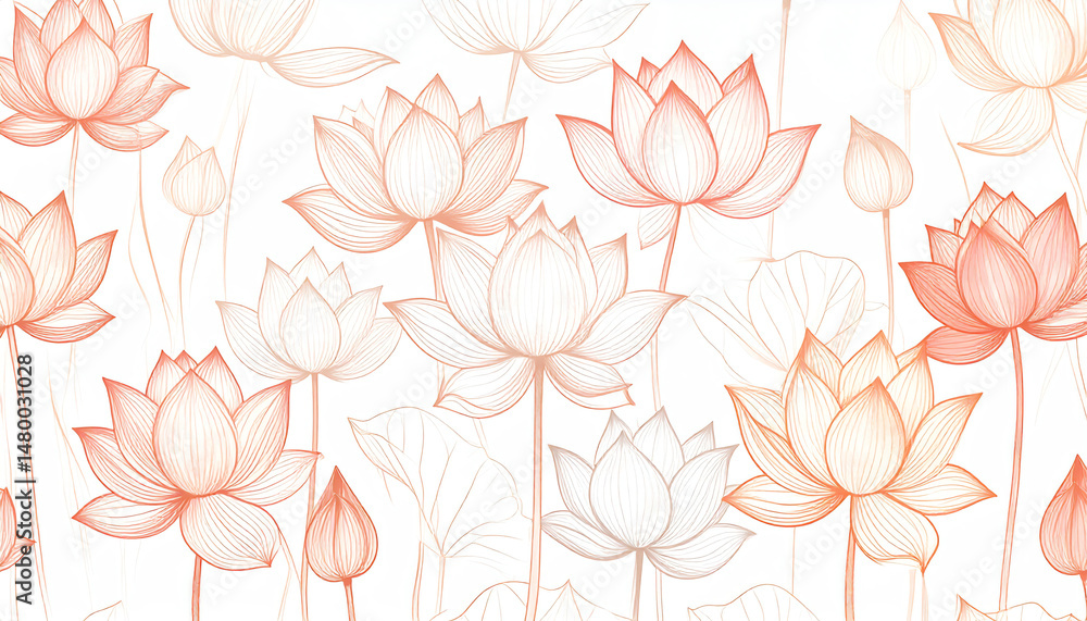 Poster a serene design featuring delicate lotus flowers in soft hues, creating an elegant and calming atmos