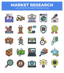 Collection of 25 Market Research Icons: Business Analytics. Marketing Strategy. and Data Analysis