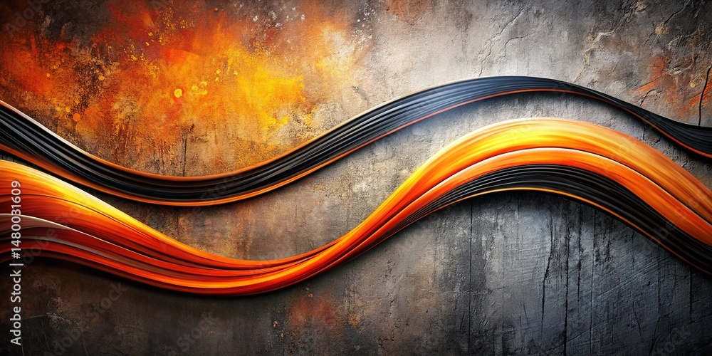 Poster abstract black orange curve painting double exposure background with text space