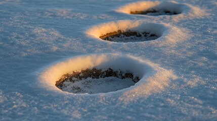 Snowy Ground with Animal Footprints in Winter Landscape Scene