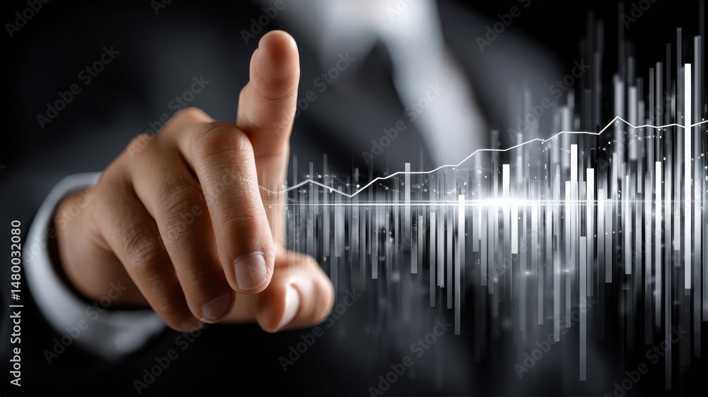 Leinwandbilder A man is pressing a button on a computer screen with a graph of numbers