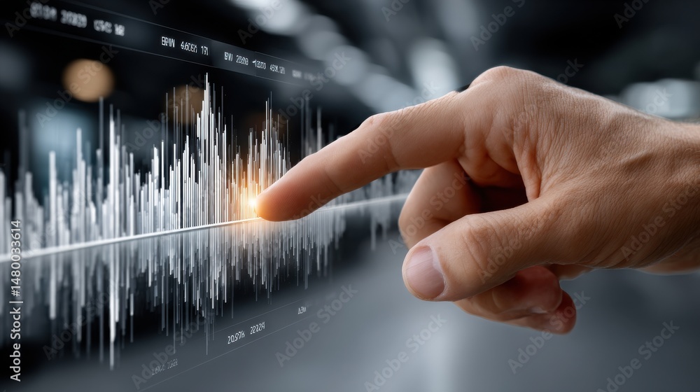 Leinwandbilder A hand is pointing at a graph with a red dot on it