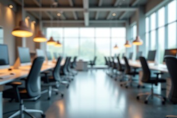 Fototapeta premium Blurry Office Space Desks and Chairs