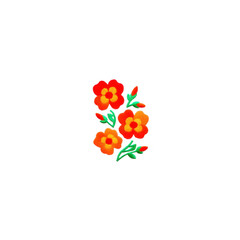 Bright orange and red flowers with green leaves create vibrant floral design on transparency background, showcasing cheerful and colorful embroidery style