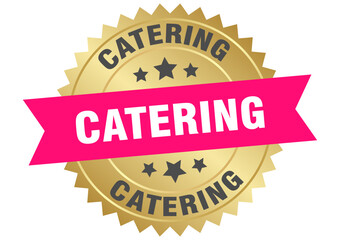 catering. catering round pink and gold label isolated on transparent background