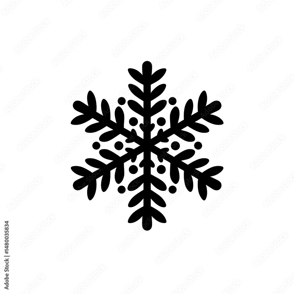 Poster black snowflake icon with intricate symmetrical patterns, representing winter and cold weather. desi