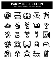Party Celebration Icons. 25 Unique Vector Graphics for Festive Events
