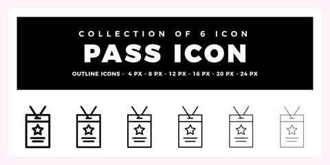 Collection of 6 Pass Icons. Outline Vector Icons for Access Cards and Badges