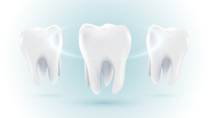 3D realistic vector healthy glowing tooth. Dental care, protection and whitening. Dental care, taking care of teeth. Dental servises.