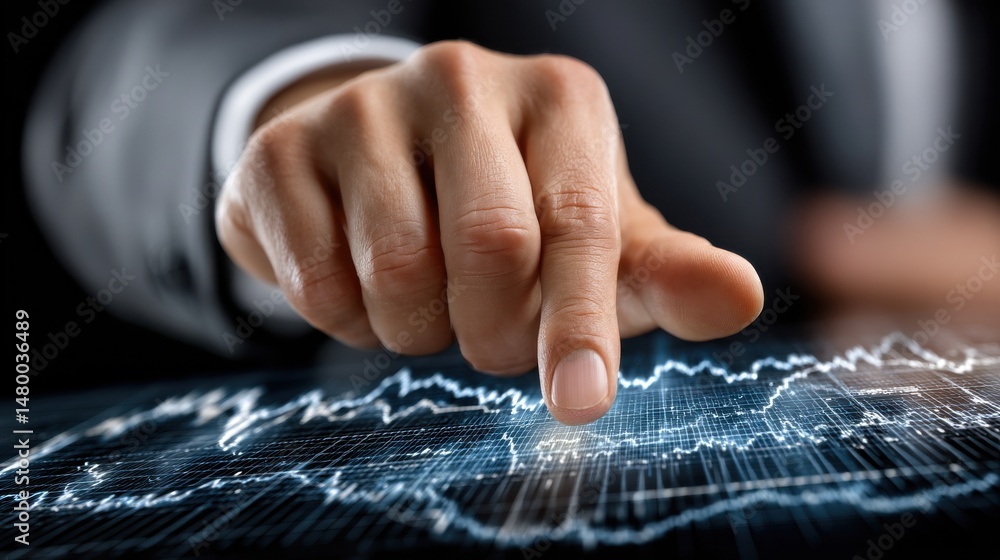 Aufkleber A man is pointing at a graph on a computer screen