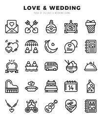 Love & Wedding icons Pack. Lineal icons set. Love & Wedding collection set.