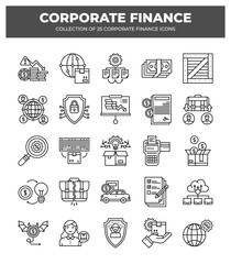 Collection of 25 Corporate Finance Icons:  Financial. Business. and Investment Graphics