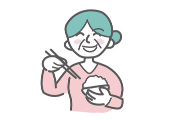 ごはんを食べるおばあさん