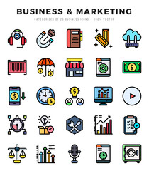 Collection of Business & Marketing 25 Lineal Color Icons Pack.