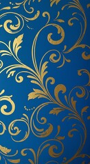 Fototapeta premium Royal Blue & Gold Damask: Elegant Floral Design