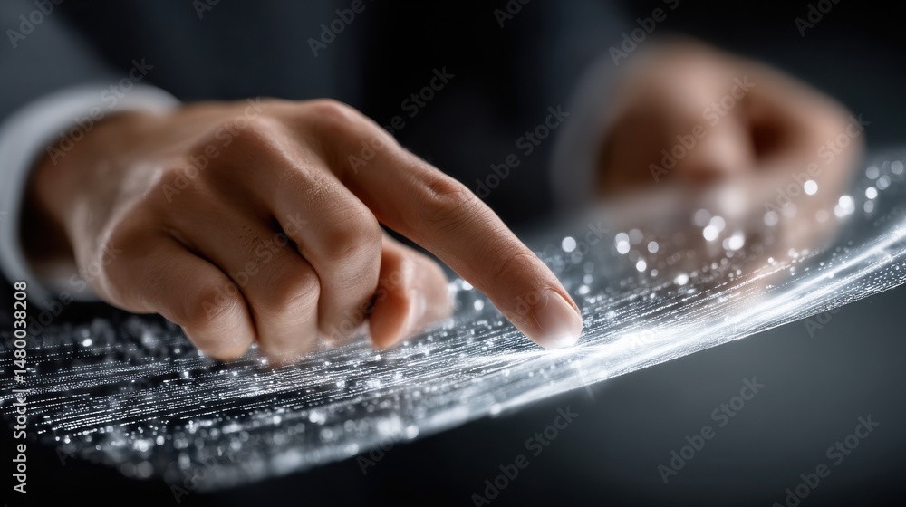 Aufkleber a hand is pointing at a screen with a lot of white dots