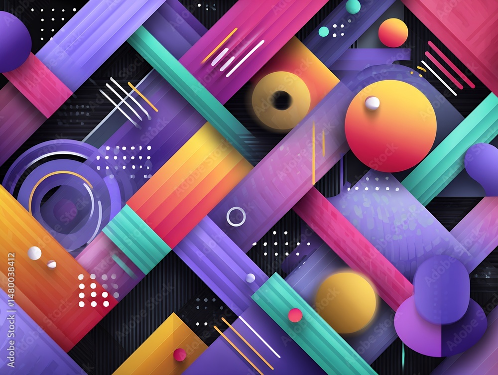 Poster vibrant abstract geometric background with colorful shapes and lines