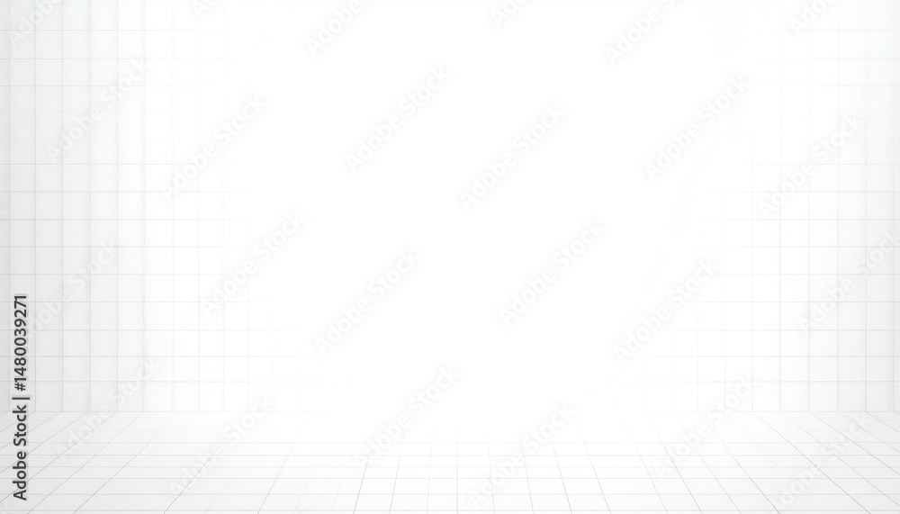 Poster bright, minimalistic space with white walls and tiled floor, creating an open and clean aesthetic su