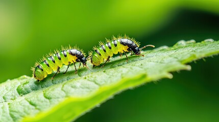 Beetle larvae on a leaf. 