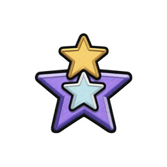 Obraz premium Three colorful stars stacked in playful design, featuring yellow star on top, light blue star in middle, and purple star at bottom, all outlined in black
