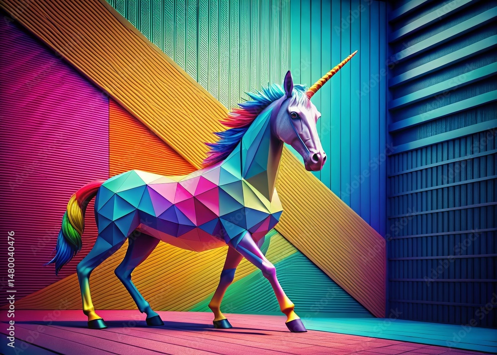 Poster abstract geometric unicorn line art: repeating texture background