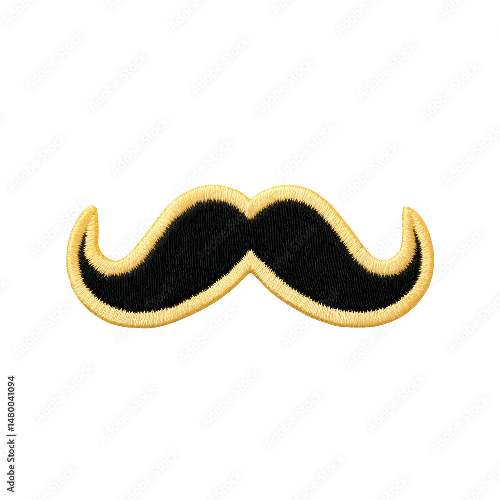 Aufkleber black mustache patch with yellow embroidered border, isolated on transparency background. patch has 