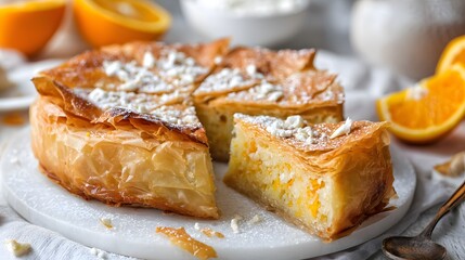 Close-up shot of a beautifully presented orange pie, perfect for any celebration.